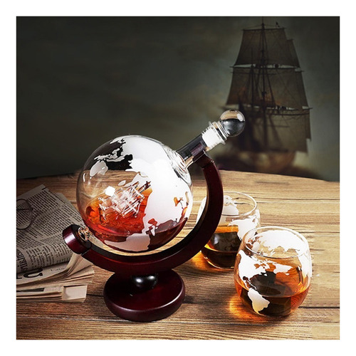 Conjunto De Decantador De Uísque Globe Com 2 Copos Gravados
