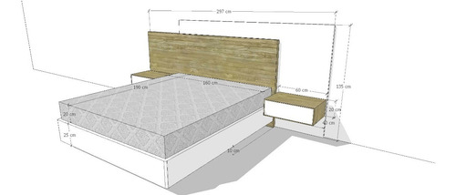 Imagen 2 de 3 de Cama Doble Moderna En Madera Y Blanco Poliuretano Ref: Amaya