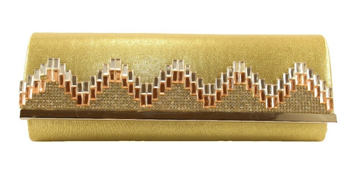 Cartera Clutch Sobre Dorado Tapa Baguette Strass Importadas