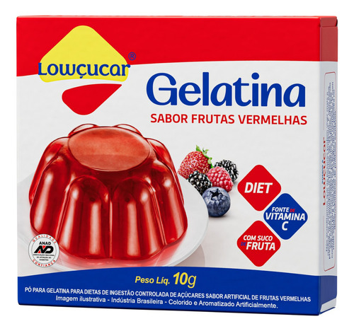Mistura Gelatina De Frutas Vermelhas Lowçucar 10g Kit Com 48