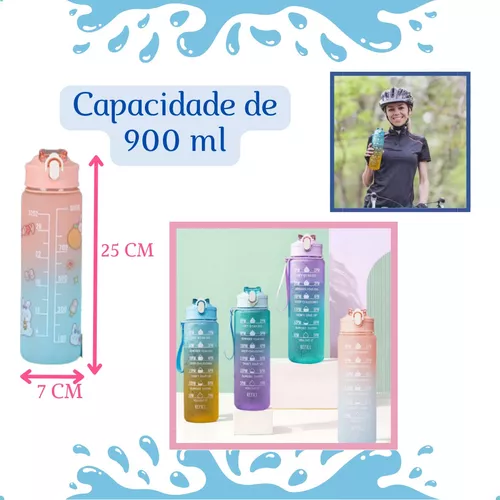 Garrafa Squeeze De Água 900ml Escola Hidrate-se Kawaii Fofa - Dupari