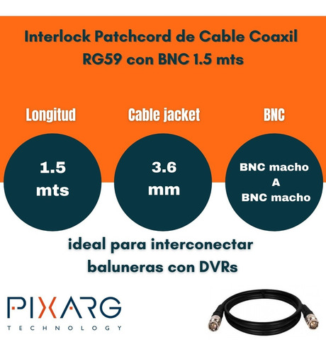 Imagen 2 de 6 de Patchcord Cable Coaxil Rg59 Con Bnc Chicote 1.5mt Balunera