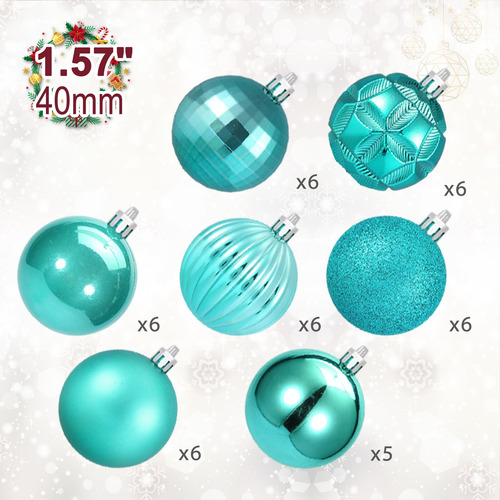 Juego De 41 Esferas De Navidad Inastillables Turquesa