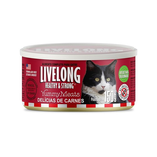 Alimento Livelong Gatos Delícias De Carnes Lata 150g