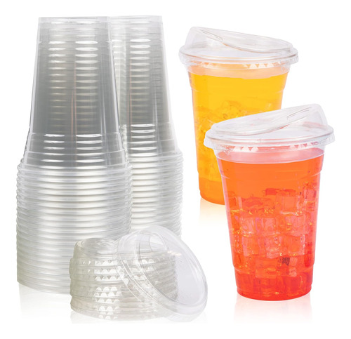 100 Vasos Transparentes Prestee Con Tapa, 16 Oz, Plástico Si