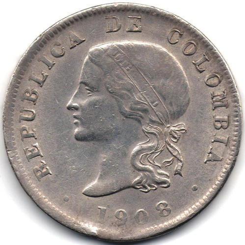 50 Centavos 1908 Bogotá Plata Troqueles Retocados