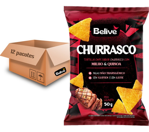Tortilla Chips Belive Sabor Churrasco 50g (12 Pacotes) Kit