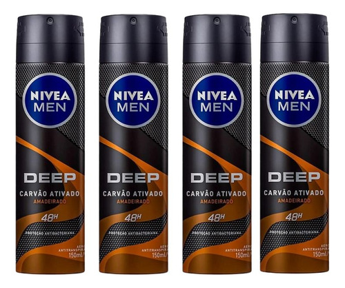 Desodorante Aero Nivea 150ml Masc Deep Amadeirado - Kit 4un