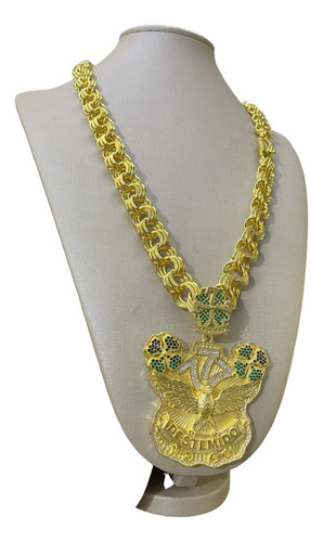 Cordão Nino Abravanel 15mm 70cm + Pingente Destemido 777 Dourado