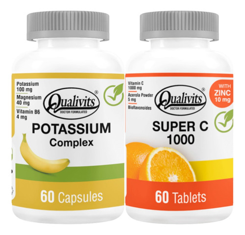 Potasio Complex + Super C 1000mg - Qualivits Apto Vegano Sabor Natural