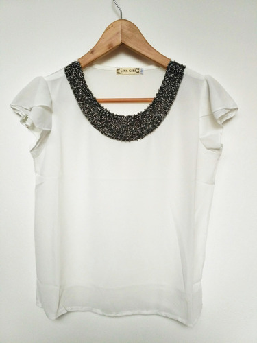 Blusa Elegante De Gasa Con Pedreria Tallas S Y M Importada