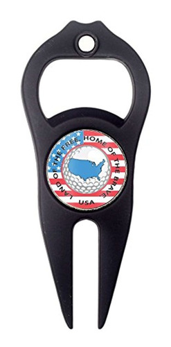 Hat Trick 6 In 1 Golf Divot Tool, Usa Logo, Black