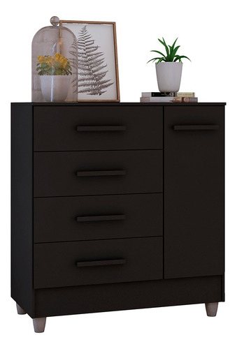 Cômoda Atlanta 4 Gavetas 1 Porta Cores Cor Preto