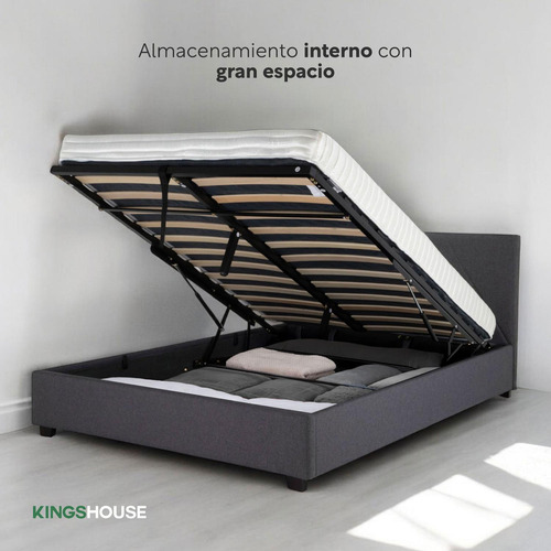 Base De Cama Abatible y Colchón Kingshouse BEDPLEGA-DUOSG20 Memory Foam 135x190x20 cm Con Resortes Pocket Matrimonial Box De Madera Cabecera Color Gris
