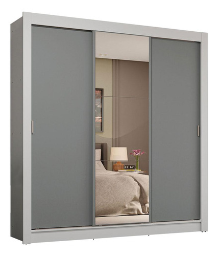 Ropero Closet Madesa 3 Puertas 1 Espejo Bg 02 Color Blanco/Gris
