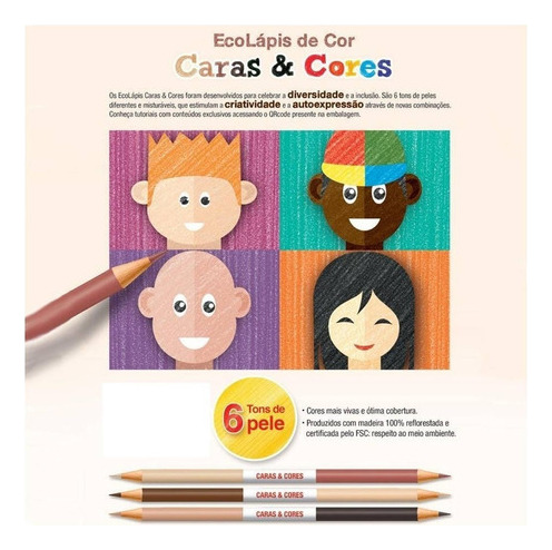 Lapis Caras E Cores Faber Castell 12 Cores + 6 Tons De Pele