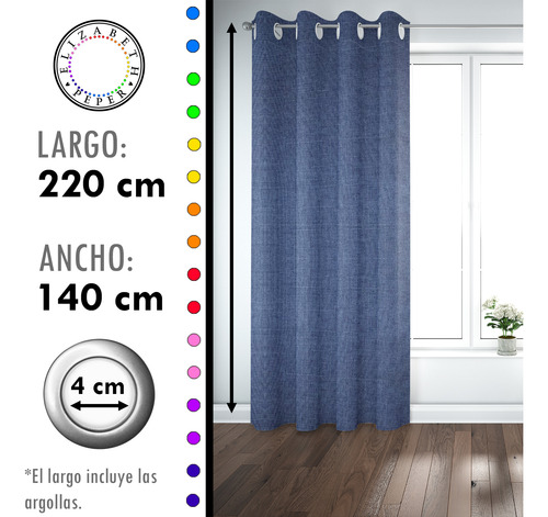 Set De Cortinas Blackout 2 Paños De 140 X 220 Cm Azul