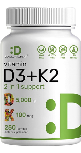 Vitamina D3 5,000 + K2 150mcg  D3 K2 Cholecalciferol Y Omega