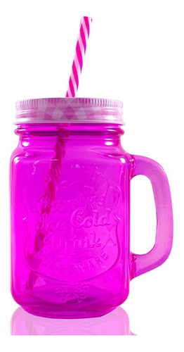 Frasco Ball Mason Jar Ice Cold 16oz Con Asa Grabado Rosa