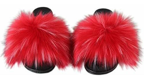 Sedutmo Women Faux Fur Slippers Fuzzy Vegan Feather Slides F 