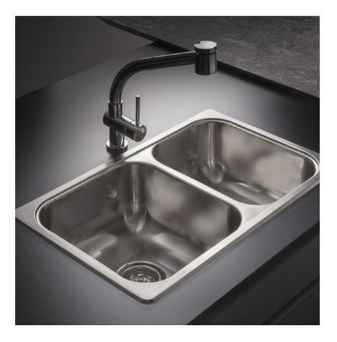 Imagen 2 de 3 de Pileta de cocina doble Johnson Acero R 63/18 F de acero inoxidable 304 pulido standard 37 cm x 64 cm x 18 cm