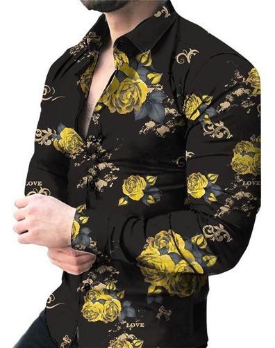 A Camisa De Flores Con Estampado 3d De Rosas Para Hombre