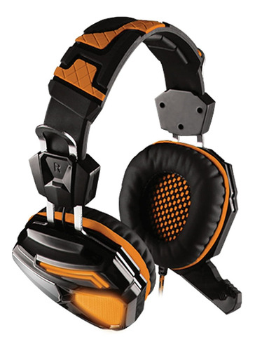Imagen 2 de 4 de Auriculares gamer Level Up Copperhead negro y naranja con luz LED