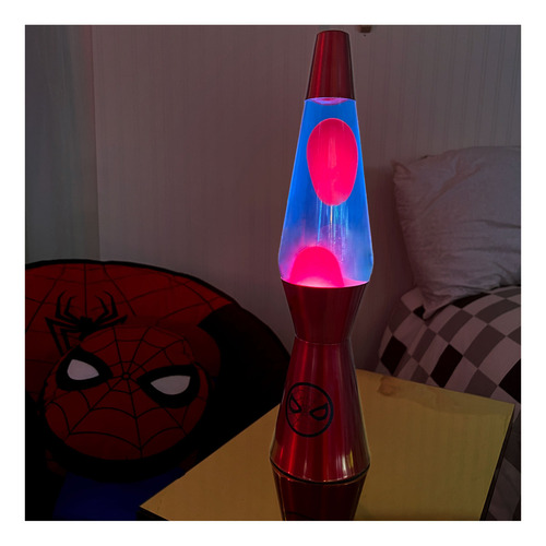 Lámpara Spider-Man Lava Movimiento Rojo Líquido Azul 16'' Pantalla Vidrio Rojo Azul