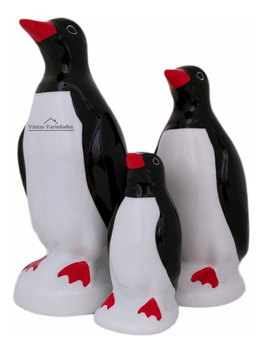 Trio De Pinguim Enfeite Geladeira Em Porcelana