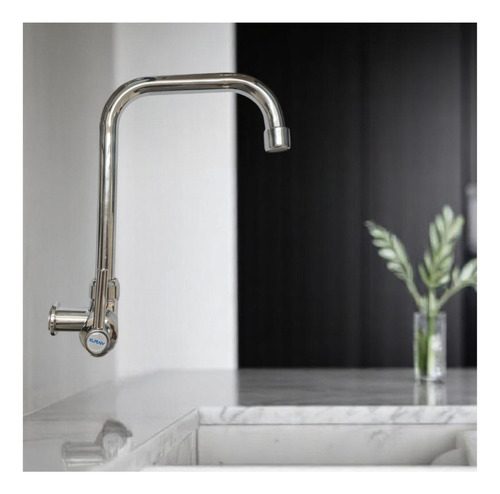 Torneira Gourmet De Parede Para Cozinha Abs Cromada Monocomando Água Fria Com Arejador Alavanca Econômica Instalação Rosca 1/2 Linha Econômica Prática E Compacta Fc-85 Via Flix