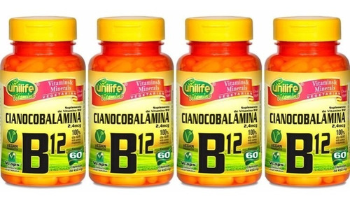 Kit 4 - Vitamina B12 Cianocobalamina - 60 Cápsulas 450mg