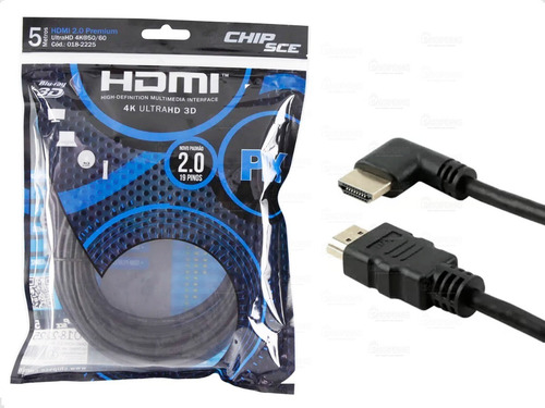 Cabo Hdmi 90 Graus 5 Metros 2.0 3d 4k 19 Pinos Pix 018-3325