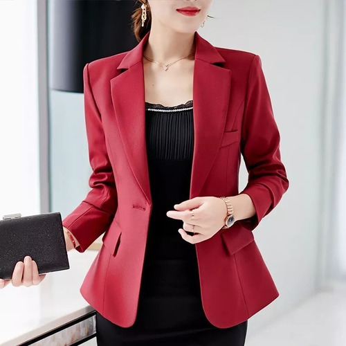 Saco Blazer Mujer Moda Elegante Color Sólido Manga Larga