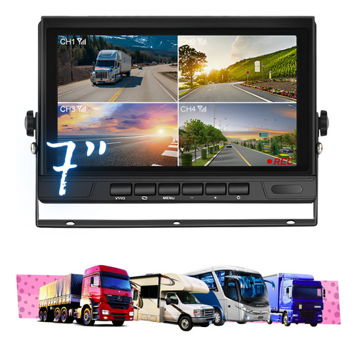 Tela Monitor 7 Polegadas 4 Entradas Rca P/ Cameras Veicular