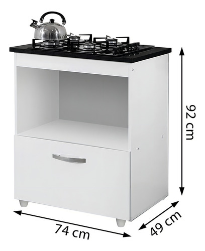 Balcão Para Cooktop 1 Porta Basculante Salvia Kaiki Móveis I Cor Branco
