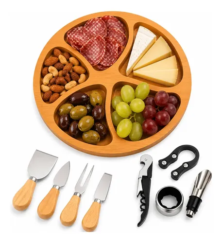 Kit Vinho 4 Peças + 4 Facas P Queijo + Petisqueira  Presente
