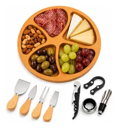 Kit Vinho 4 Peças + 4 Facas para Queijo + Petisqueira Presente