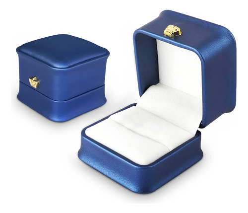 Caja Anillo Acero Azul Regalo Cuero Primera Calidad Para