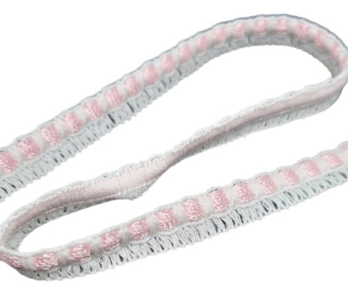 Galón Pasamanería Ancho 1 Cm Pieza X 20 Mts Blanco Con Rosa