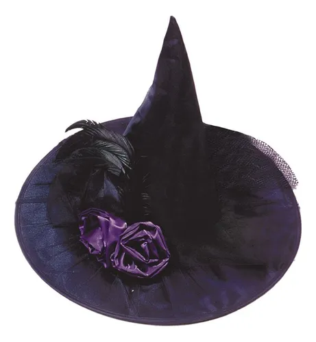 comprar Sombrero Bruja Deluxe Negro Con Flores Moradas Halloween