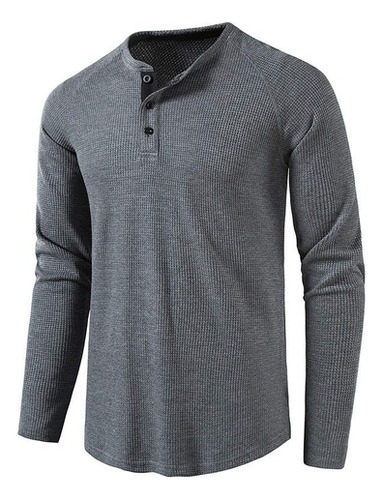 Camisas De Manga Larga Henley De Algodón For Hombre