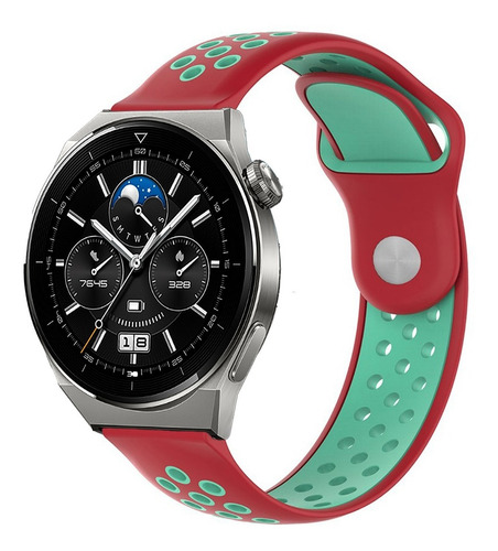 Correa Deportiva Transpirable Para Huawei Watch Gt3 Pro 46mm Rojo&turquesa 2.2 Cm
