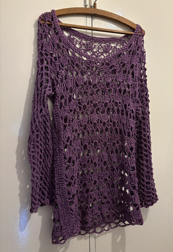 Vestido Mujer Playero Tejido Crochet Talle M Violeta (Usado)
