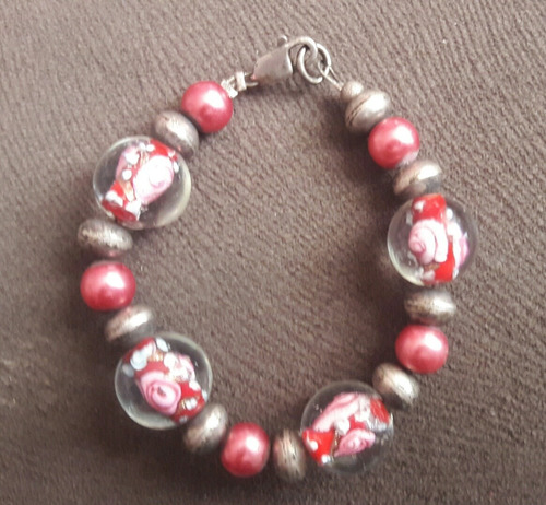 Pulsera De Plata Con Piedras De Cristal Murano !!