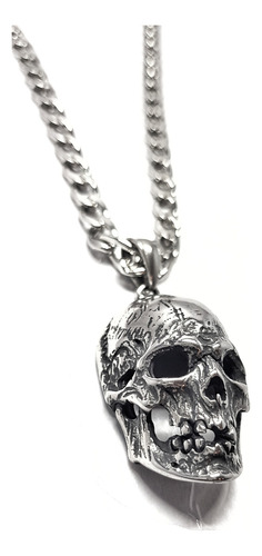 Collar Craneo Calavera Horror En Acero Quirurgico 316 Inox. Plateado