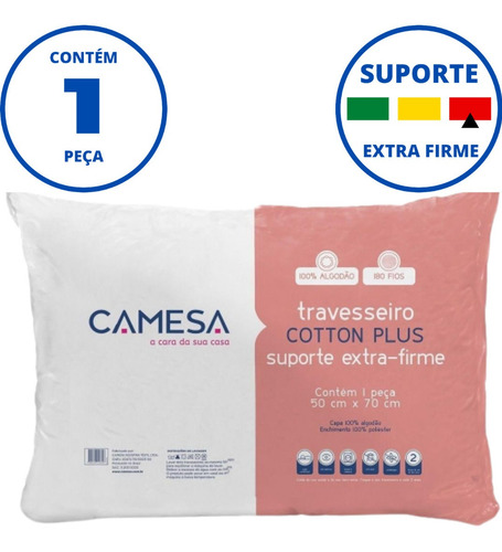 Imagem 1 de 4 de Travesseiro Cotton Plus 180 Fios Suporte Extrafirme
