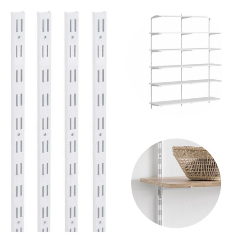 4 Trilhos Cremalheira Rasgo Duplo 2m 200cm Prateleira Loja