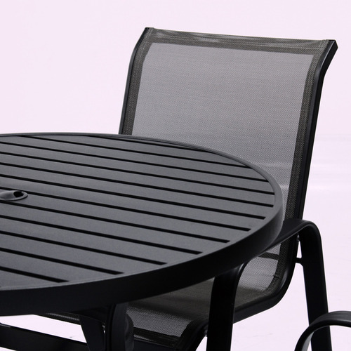 Jogo Conjunto De Mesa Ripada 90cm 4 Cadeiras Piscina Jardim Estrutura Preto