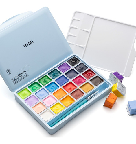 Miya Himi Gouache: 24 Colores/30ml + 3 Pinceles - Azul Hielo
