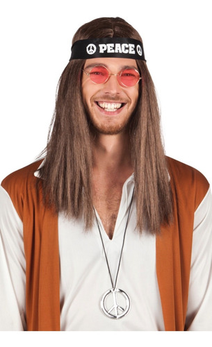 Kit Hippie Símbolo Da Paz Faixa Óculos Colar Fantasia